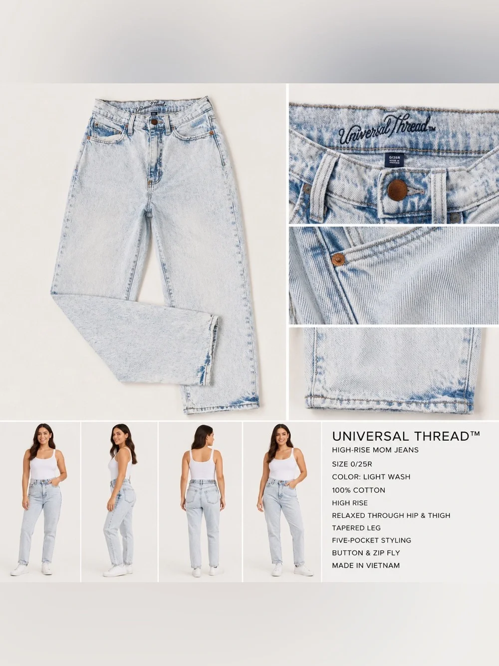 Universal Thread Light Wash High-Rise Mom Jeans - Pale Blue Denim - Picture 1 of 1